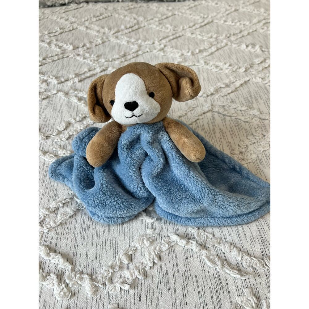 Carter's Blue Tan Puppy Dog Baby Security Blanket Lovey Plush